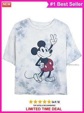Disney Mickey Mouse Plaid Crop Top Short Sleeve Relaxed Tee